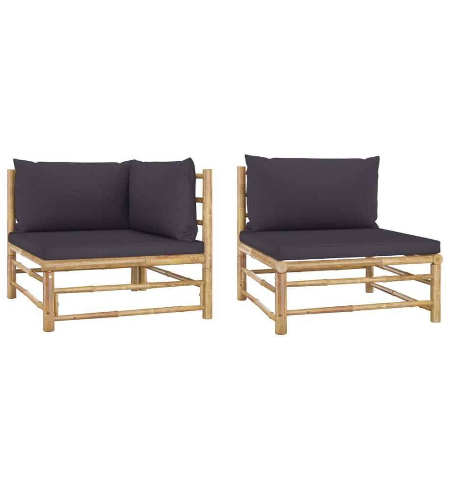 Salon de jardin 2 pcs avec coussins gris foncé Bambou Salon de jardin 2 pcs avec coussins gris foncé Bambou