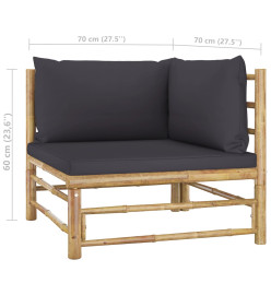 Salon de jardin 2 pcs avec coussins gris foncé Bambou