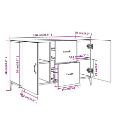 Buffet chêne fumé 100x36x60 cm bois d'ingénierie