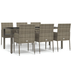 Mobilier à dîner de jardin et coussins 7 pcs gris rotin