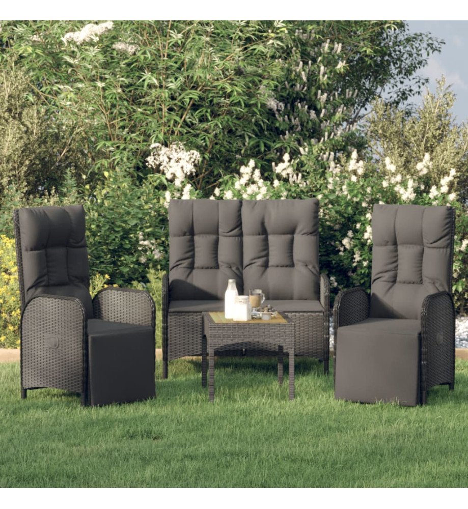 Ensemble de salle à manger de jardin avec coussins 3 pcs Noir Ensemble de salle à manger de jardin avec coussins 3 pcs Noir