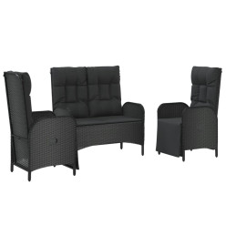 Ensemble de salle à manger de jardin avec coussins 3 pcs Noir