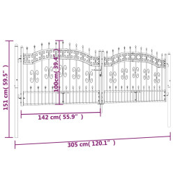 Portail et sommet de lance Noir 305x151 cm Acier enduit poudre