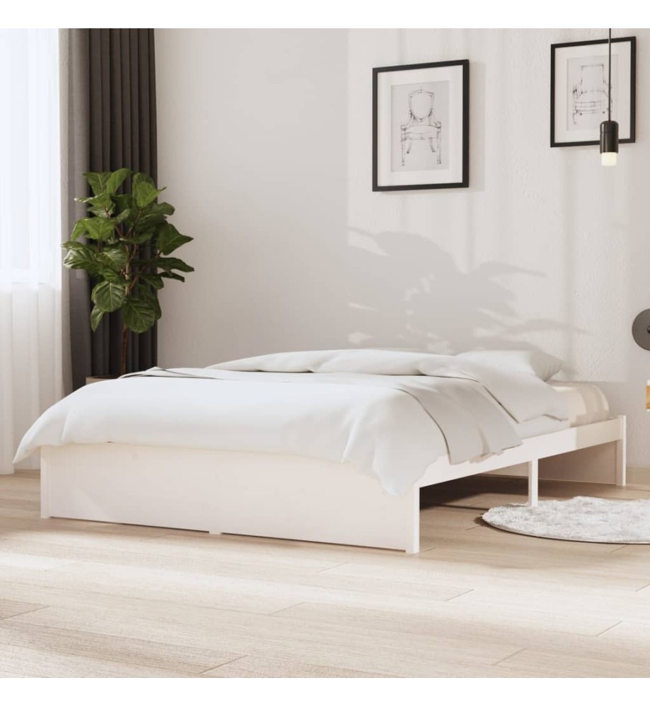 Cadre de lit Blanc Bois massif 140x190 cm Cadre de lit Blanc Bois massif 140x190 cm