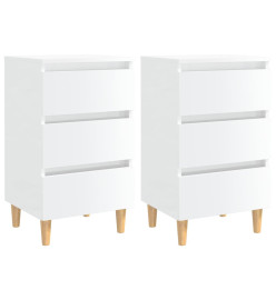 Tables de chevet pieds en bois 2 pcs Blanc brillant 40x35x69 cm