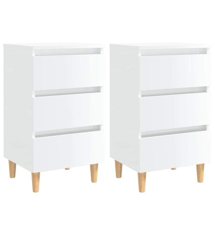 Tables de chevet pieds en bois 2 pcs Blanc brillant 40x35x69 cm