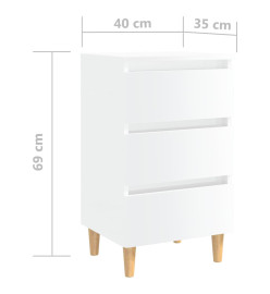 Tables de chevet pieds en bois 2 pcs Blanc brillant 40x35x69 cm