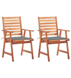 Chaises à dîner d'extérieur 2 pcs avec coussins Acacia massif