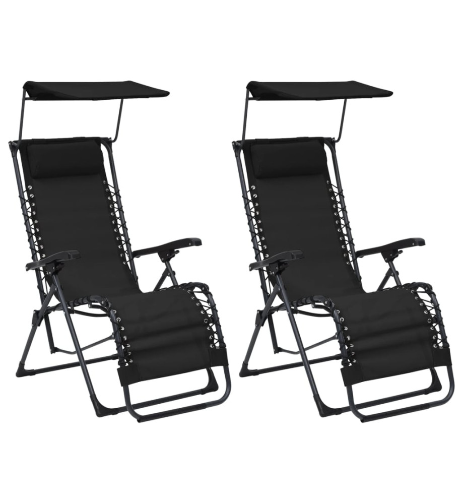 Chaises pliables de terrasse 2 pcs Textilène Noir Chaises pliables de terrasse 2 pcs Textilène Noir