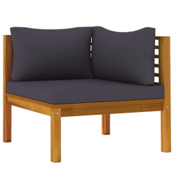Ensemble de canapés 2pcs avec coussins gris foncé Acacia solide