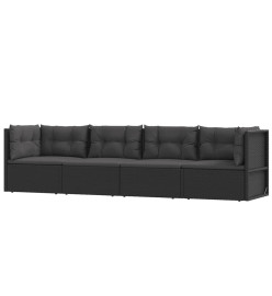 Salon de jardin 4 pcs avec coussins Noir Résine tressée