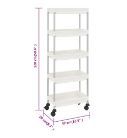 Chariot de cuisine 5 niveaux Blanc 42x29x128 cm Fer et ABS