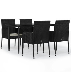 Mobilier à dîner de jardin et coussins 5pcs Noir Résine tressée