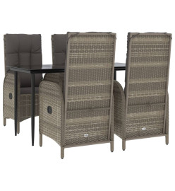 Mobilier à dîner de jardin et coussins 5 pcs noir et gris