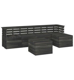 Salon palette de jardin 6 pcs Bois de pin massif Gris foncé