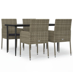 Mobilier à dîner de jardin et coussins 5 pcs noir et gris