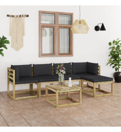 Salon de jardin 6 pcs avec coussins bois de pin imprégné