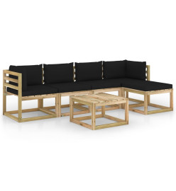 Salon de jardin 6 pcs avec coussins bois de pin imprégné