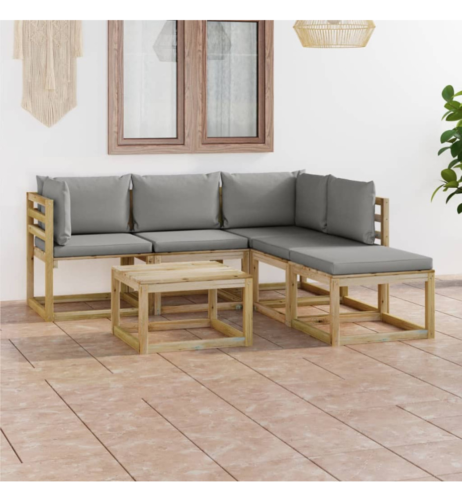 Salon de jardin 6 pcs avec coussins gris Salon de jardin 6 pcs avec coussins gris