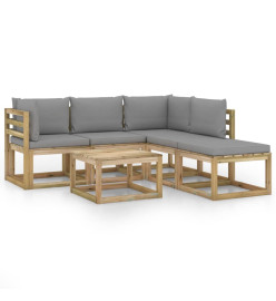 Salon de jardin 6 pcs avec coussins gris