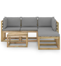 Salon de jardin 6 pcs avec coussins gris