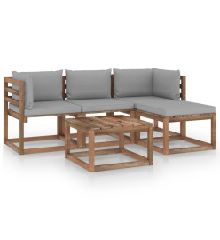 Salon de jardin 5 pcs avec coussins gris