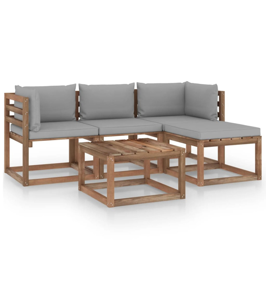 Salon de jardin 5 pcs avec coussins gris Salon de jardin 5 pcs avec coussins gris