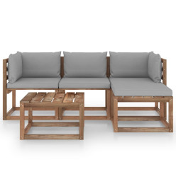 Salon de jardin 5 pcs avec coussins gris