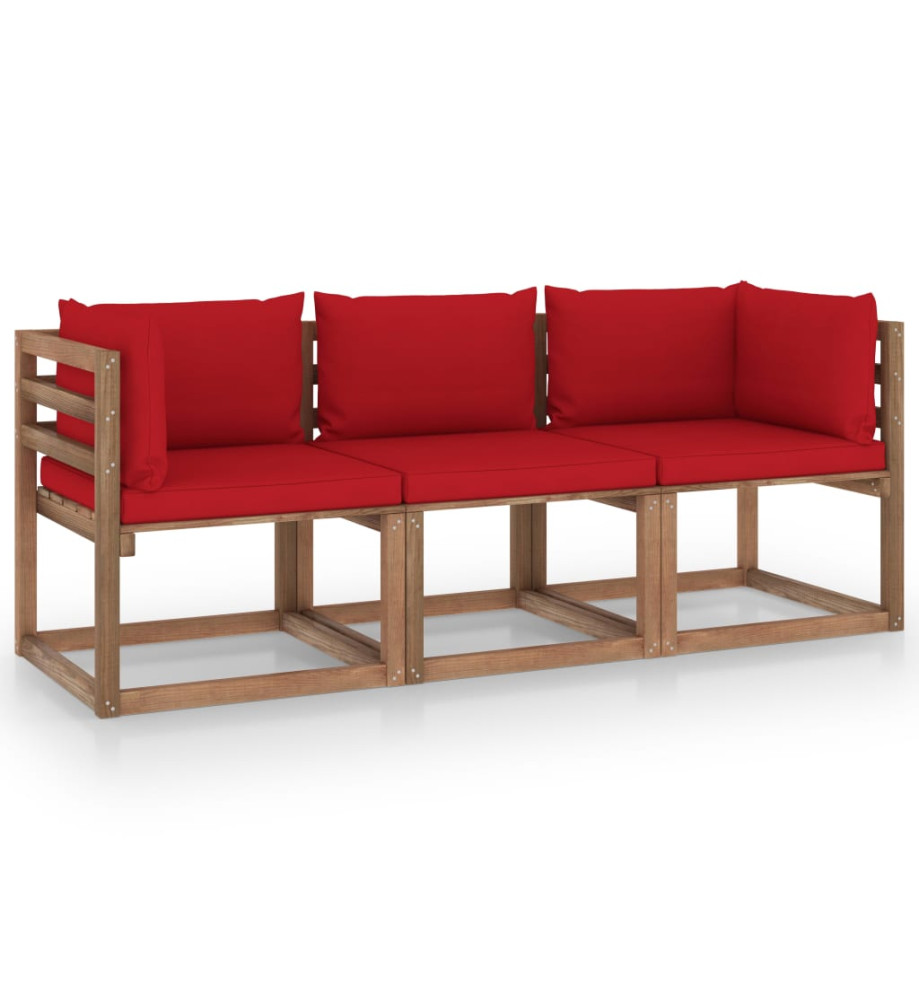 Canapé palette de jardin 3 places et coussins rouge Pinède Canapé palette de jardin 3 places et coussins rouge Pinède