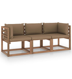 Canapé palette de jardin 3 places et coussins taupe Pinède