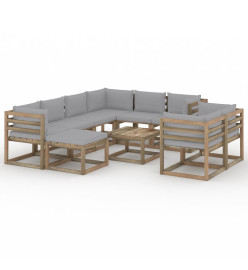 Salon de jardin 10 pcs avec coussins Gris