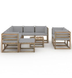 Salon de jardin 10 pcs avec coussins Gris