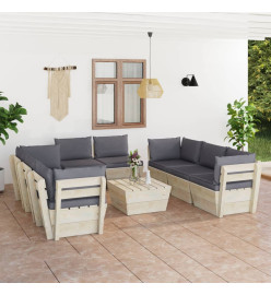 Salon de jardin palette 9 pcs avec coussins Épicéa imprégné