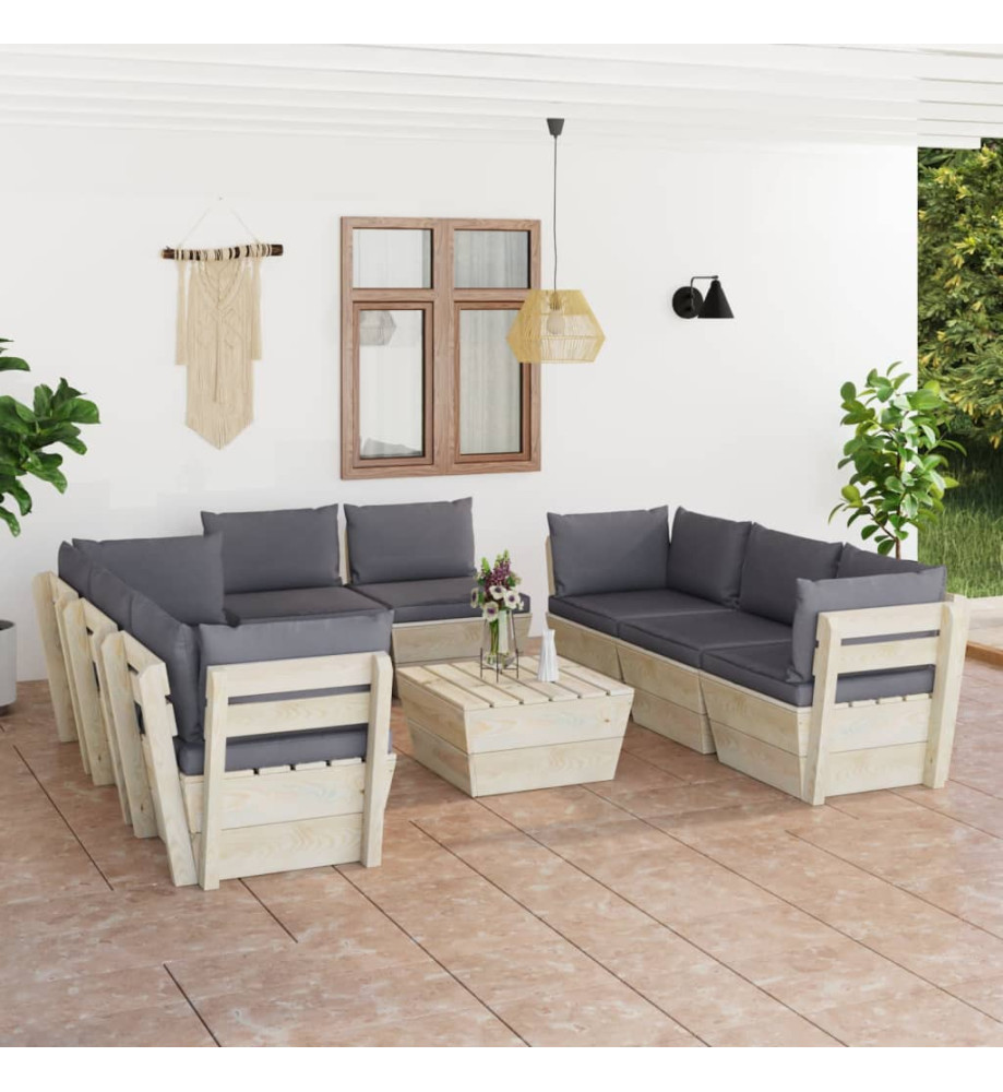 Salon de jardin palette 9 pcs avec coussins Épicéa imprégné Salon de jardin palette 9 pcs avec coussins Épicéa imprégné