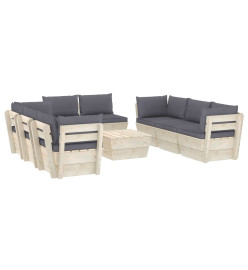 Salon de jardin palette 9 pcs avec coussins Épicéa imprégné