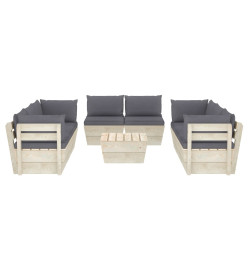 Salon de jardin palette 9 pcs avec coussins Épicéa imprégné