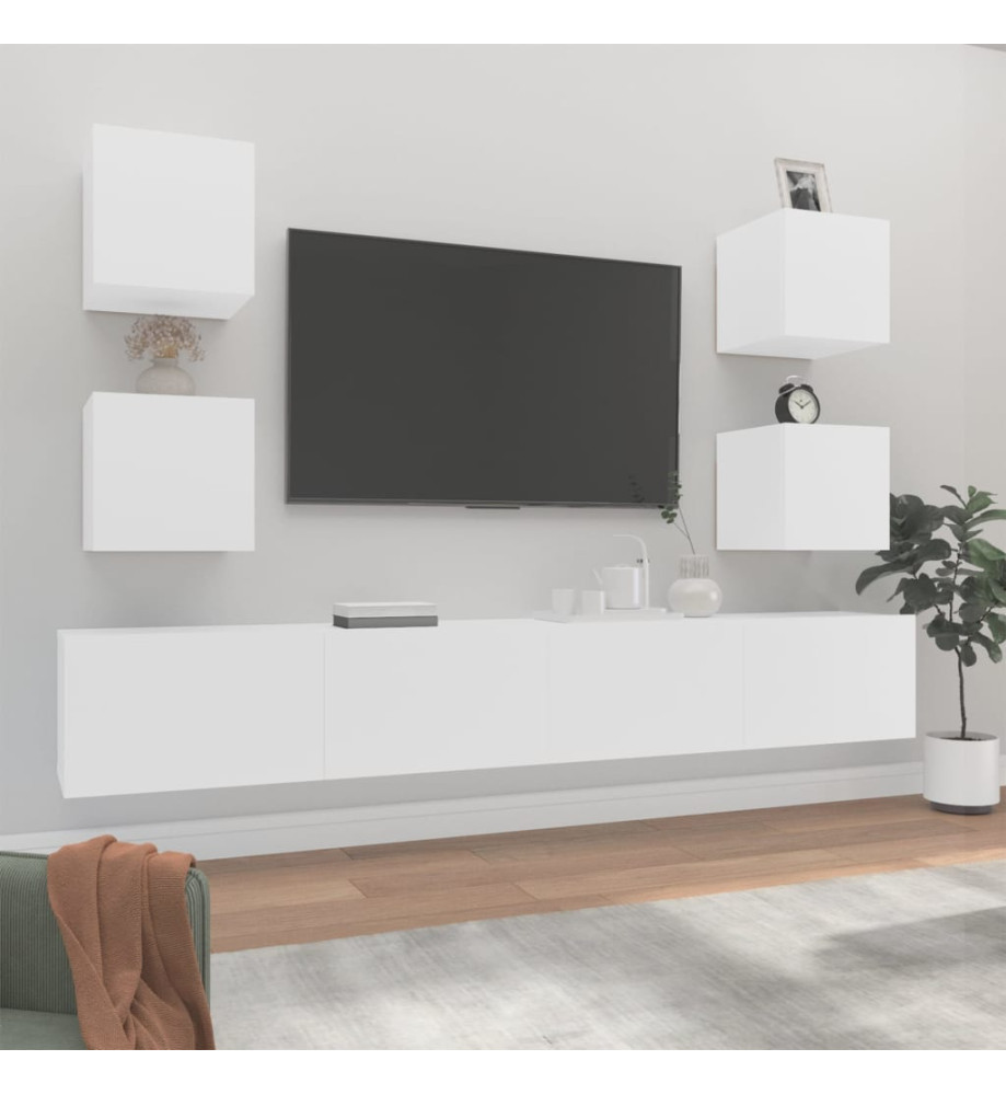 Ensemble de meubles TV 6 pcs Blanc Bois d'ingénierie