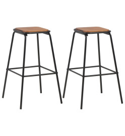 Tabourets de bar lot de 2 noir pinède solide et acier