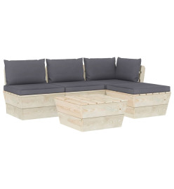Salon de jardin palette 5 pcs avec coussins Épicéa imprégné