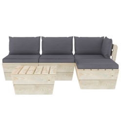 Salon de jardin palette 5 pcs avec coussins Épicéa imprégné