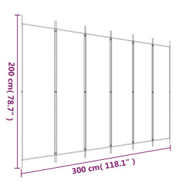 Cloison de séparation 6 panneaux Blanc 300x200 cm Tissu