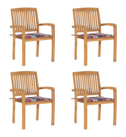 Chaises de jardin empilables avec coussins 4 pcs Teck solide