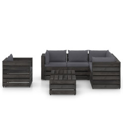 Salon de jardin 8 pcs avec coussins Bois imprégné de gris