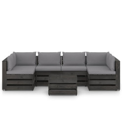 Salon de jardin 7 pcs avec coussins Bois imprégné de gris