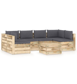 Salon de jardin 7 pcs avec coussins Bois imprégné de vert