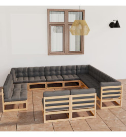 Salon de jardin 12 pcs avec coussins Bois de pin massif