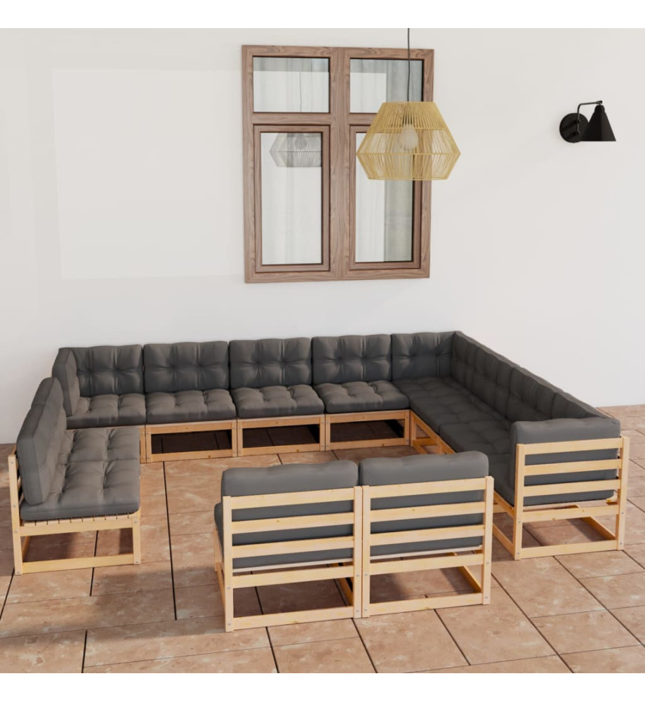 Salon de jardin 12 pcs avec coussins Bois de pin massif Salon de jardin 12 pcs avec coussins Bois de pin massif