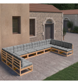 Salon de jardin 10 pcs avec coussins Bois de pin massif