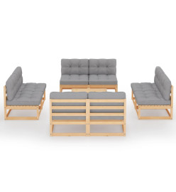 Salon de jardin 9 pcs avec coussins Bois de pin massif