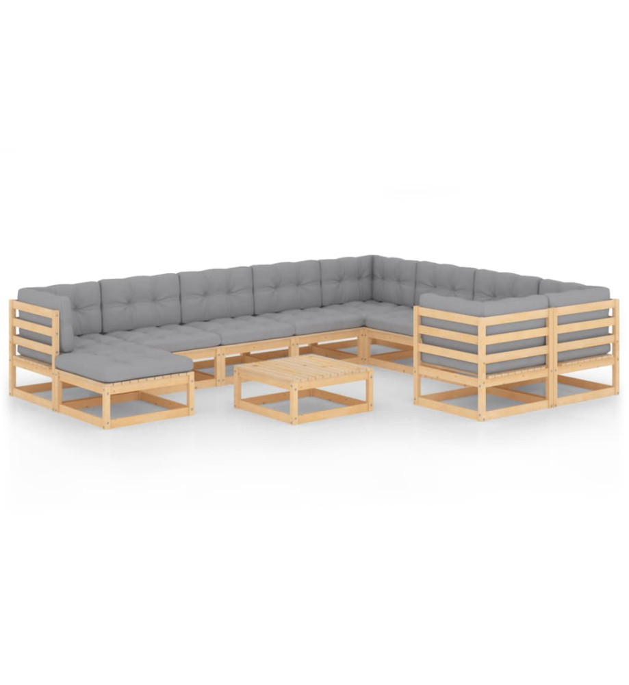 Salon de jardin 11 pcs avec coussins Bois de pin massif Salon de jardin 11 pcs avec coussins Bois de pin massif